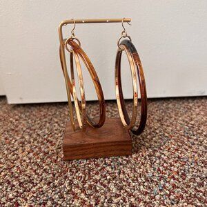 Large gold tone lightweight hoops plastic brown 70s retro statement